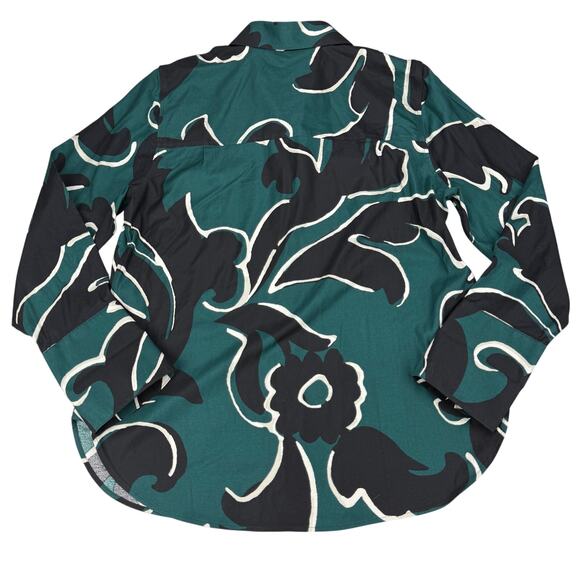 CHICO'S No Iron Stretch Scroll Print Shirt Women's Sz 4 Green Black - Picture 6 of 8